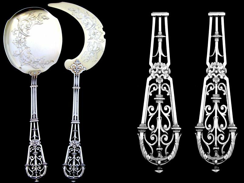 PUIFORCAT French All Sterling Silver 18k Gold Ice Cream Set 2 pc w/box Fantasy