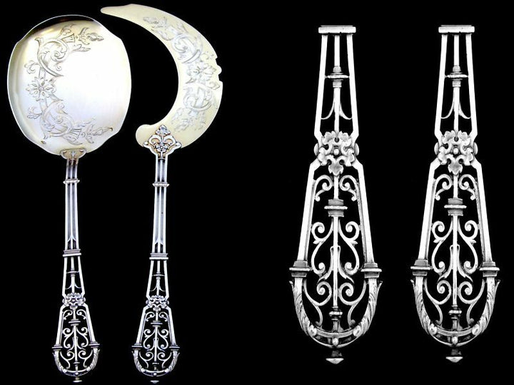 PUIFORCAT French All Sterling Silver 18k Gold Ice Cream Set 2 pc w/box Fantasy