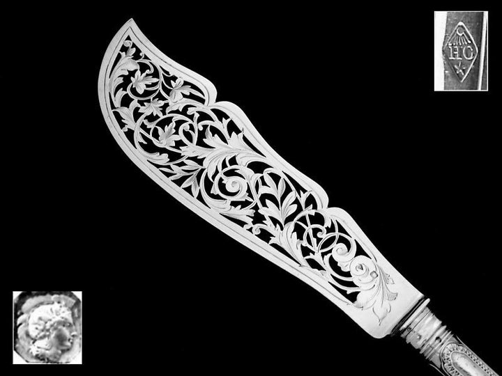 Antique French All Sterling Silver Large Serving Knife