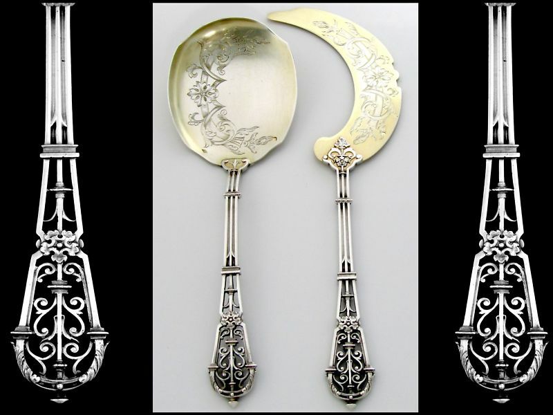 PUIFORCAT French All Sterling Silver 18k Gold Ice Cream Set 2 pc w/box Fantasy
