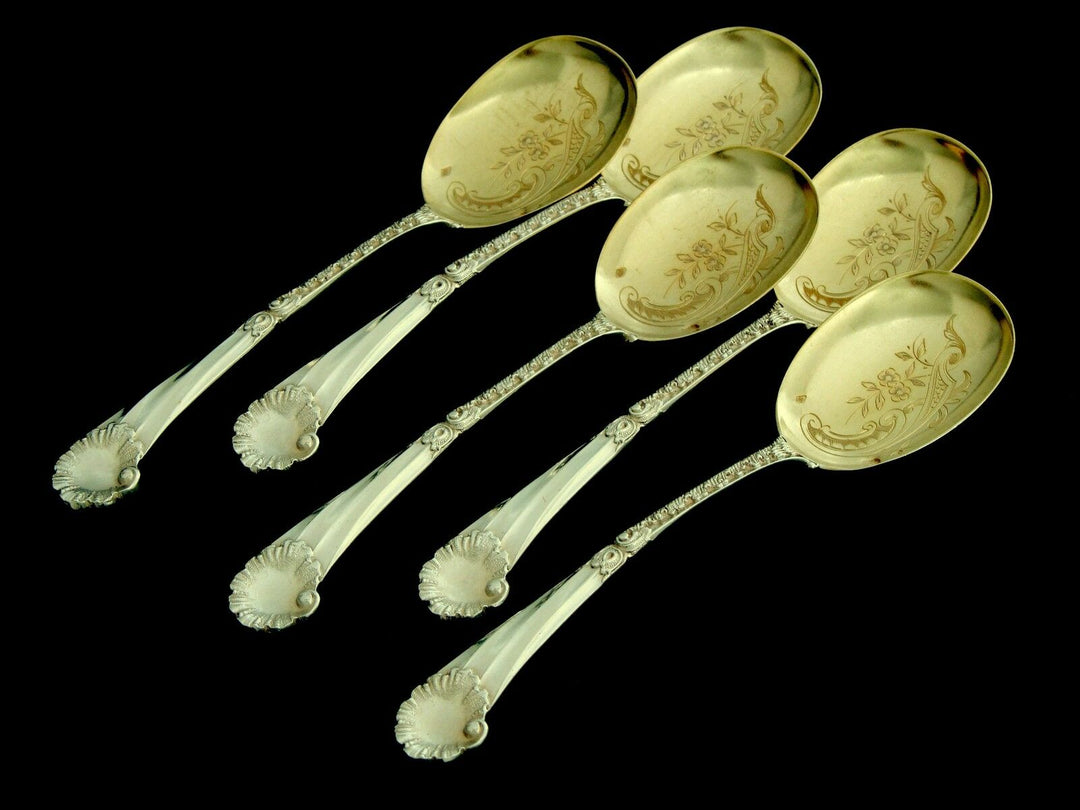Soufflot Fabulous French Sterling Silver 18k Gold Ice Cream Spoons Set Rococo
