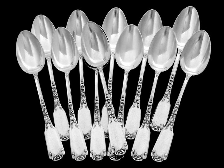 Soufflot Massive French Sterling Silver Tea Coffee Spoons Set 12 pc