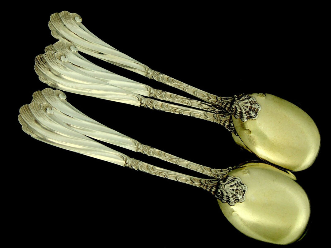 Soufflot Fabulous French Sterling Silver 18k Gold Ice Cream Spoons Set Rococo