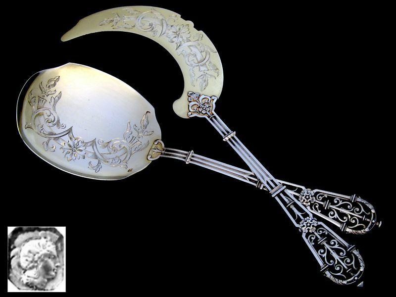 PUIFORCAT French All Sterling Silver 18k Gold Ice Cream Set 2 pc w/box Fantasy
