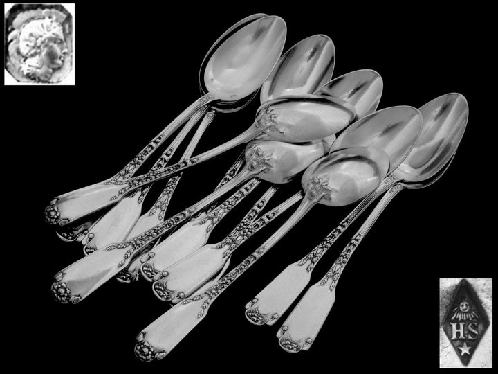 Soufflot Massive French Sterling Silver Tea Coffee Spoons Set 12 pc