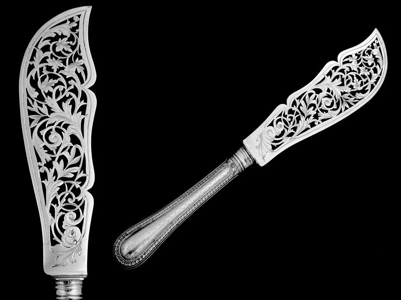 Antique French All Sterling Silver Large Serving Knife