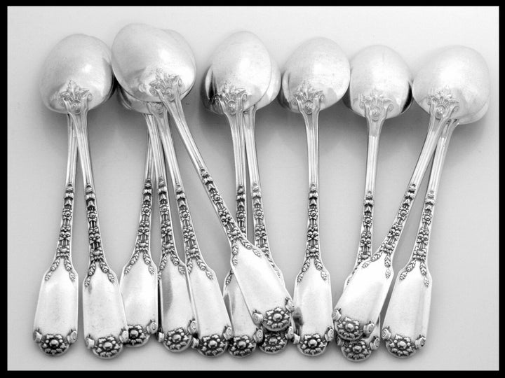 Soufflot Massive French Sterling Silver Tea Coffee Spoons Set 12 pc