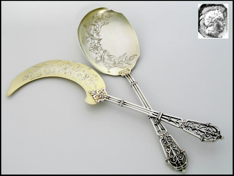 PUIFORCAT French All Sterling Silver 18k Gold Ice Cream Set 2 pc w/box Fantasy