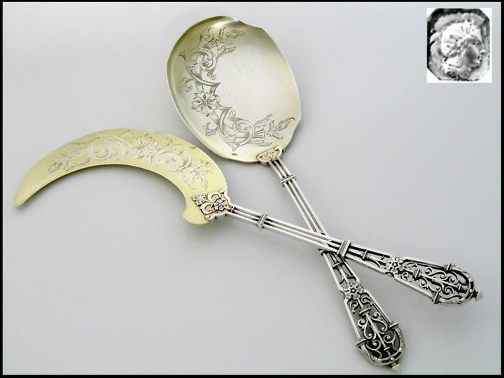 PUIFORCAT French All Sterling Silver 18k Gold Ice Cream Set 2 pc w/box Fantasy