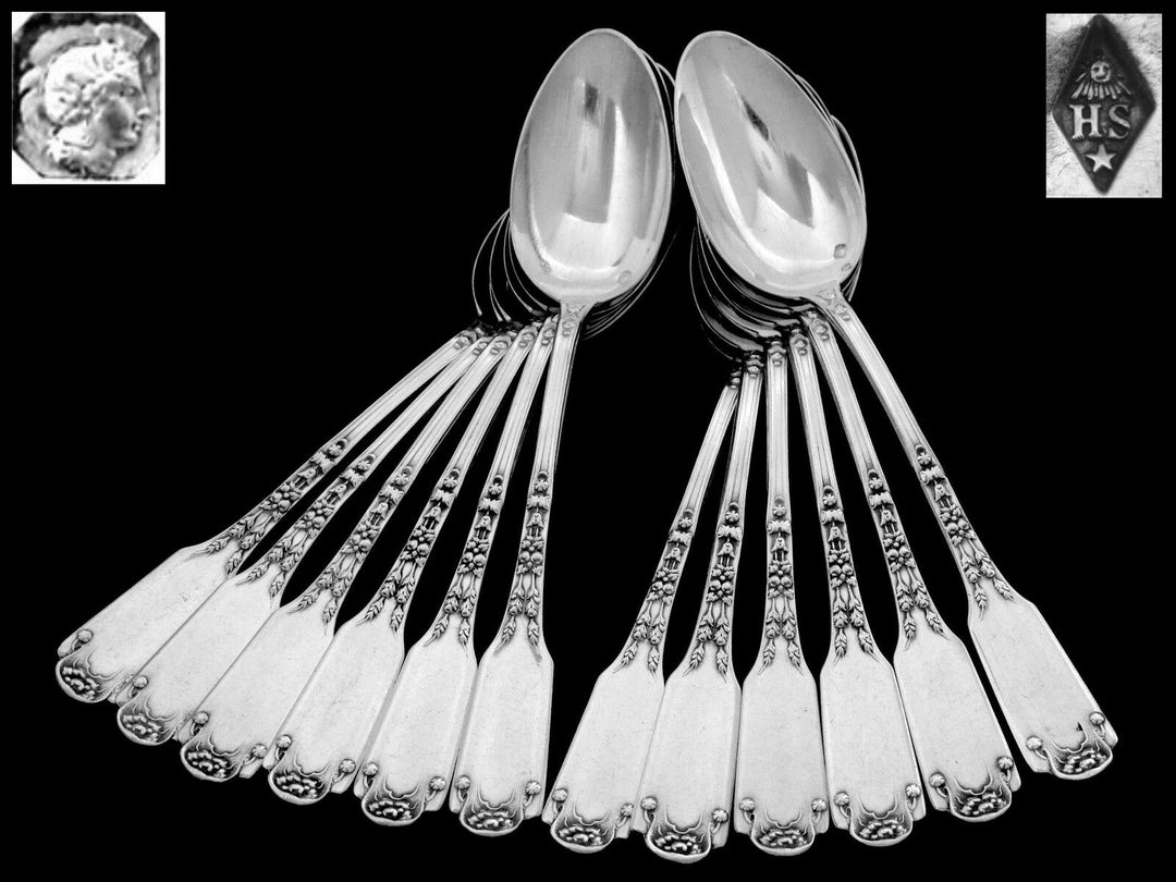 Soufflot Massive French Sterling Silver Tea Coffee Spoons Set 12 pc