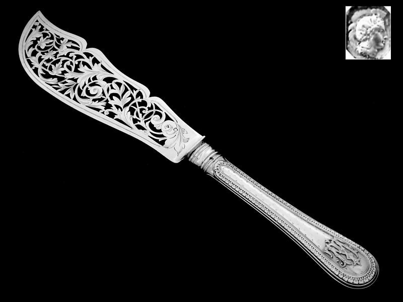 Antique French All Sterling Silver Large Serving Knife