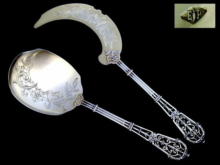 PUIFORCAT French All Sterling Silver 18k Gold Ice Cream Set 2 pc w/box Fantasy