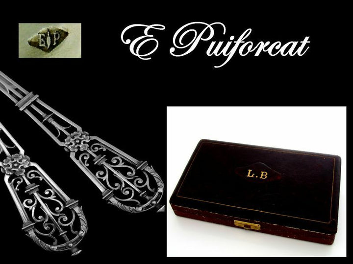 PUIFORCAT French All Sterling Silver 18k Gold Ice Cream Set 2 pc w/box Fantasy