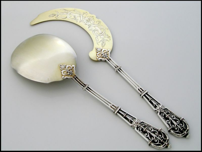 PUIFORCAT French All Sterling Silver 18k Gold Ice Cream Set 2 pc w/box Fantasy