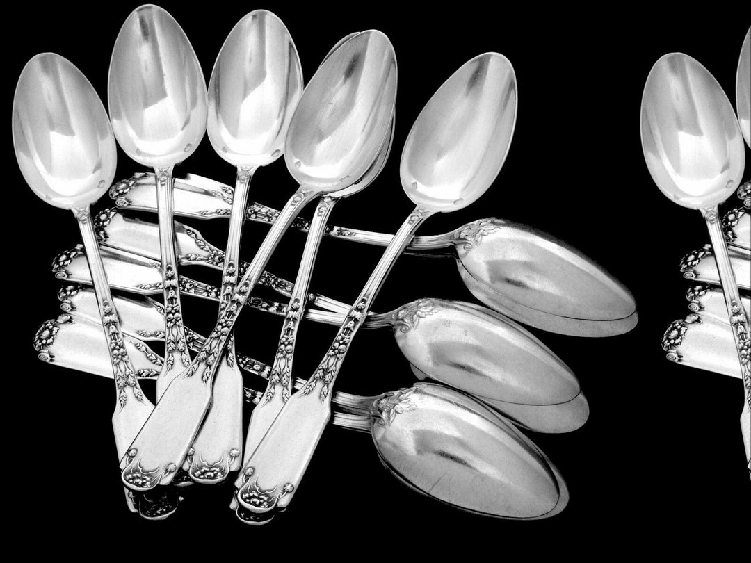 Soufflot Massive French Sterling Silver Tea Coffee Spoons Set 12 pc
