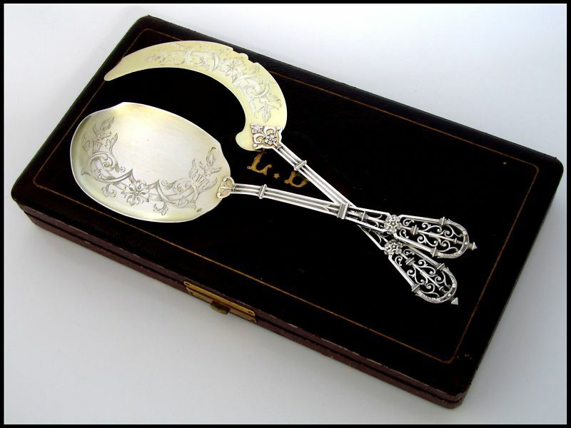 PUIFORCAT French All Sterling Silver 18k Gold Ice Cream Set 2 pc w/box Fantasy