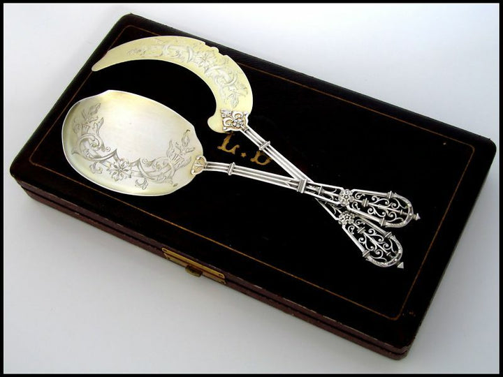PUIFORCAT French All Sterling Silver 18k Gold Ice Cream Set 2 pc w/box Fantasy