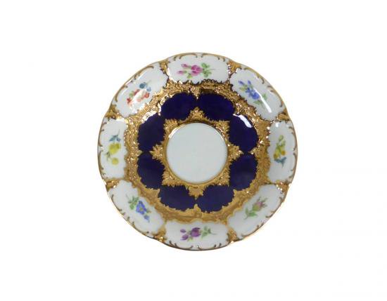 ００１　マイセン　Ｂフォーム １級品 グランツゴールド 小花 コバルト カップ＆ソーサー