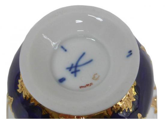 ００１　マイセン　Ｂフォーム １級品 グランツゴールド 小花 コバルト カップ＆ソーサー
