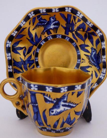 ０５９　コールポート　金彩張染付竹林鳥図紋　デミタスカップ＆ソーサー