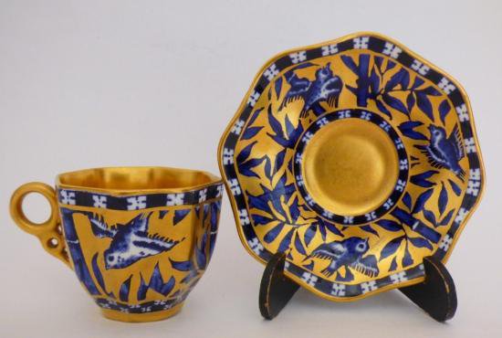 ０５９　コールポート　金彩張染付竹林鳥図紋　デミタスカップ＆ソーサー