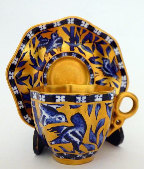 ０５９　コールポート　金彩張染付竹林鳥図紋　デミタスカップ＆ソーサー