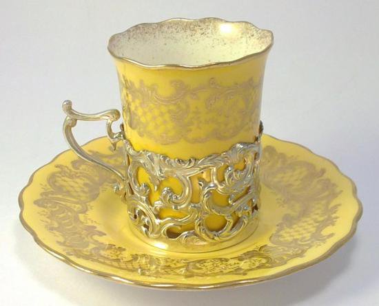 ０５７　コールポート　純銀天使紋ホルダー金彩ロココ紋様　カップ＆ソーサー