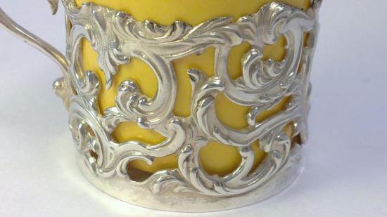 ０５７　コールポート　純銀天使紋ホルダー金彩ロココ紋様　カップ＆ソーサー