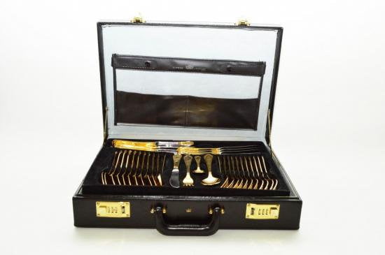 ００３　ドイツ製２４金　カトラリー７０本セット　アタッシュケース