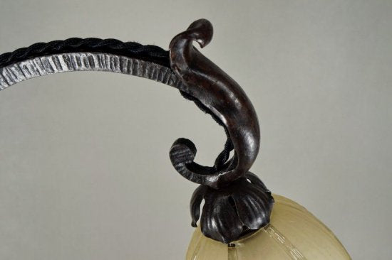 フランスのガラス工芸家　ミューラー兄弟紫陽花の花柄のブロンズランプ テーブルランプ