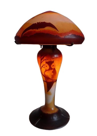 ００７　ミューラー兄弟　アンティークランプ　コウモリとフクロウのステンドランプ