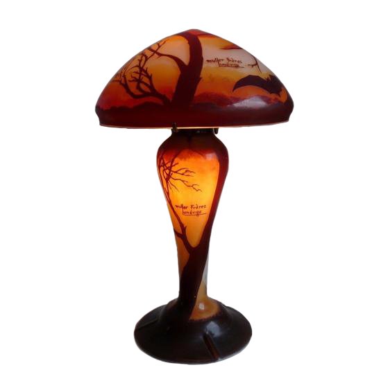 ００７　ミューラー兄弟　アンティークランプ　コウモリとフクロウのステンドランプ