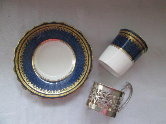 ００４　エインズレイ　スターリングシルバー　カップ＆ソーサー コバルト