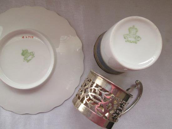 ００４　エインズレイ　スターリングシルバー　カップ＆ソーサー コバルト