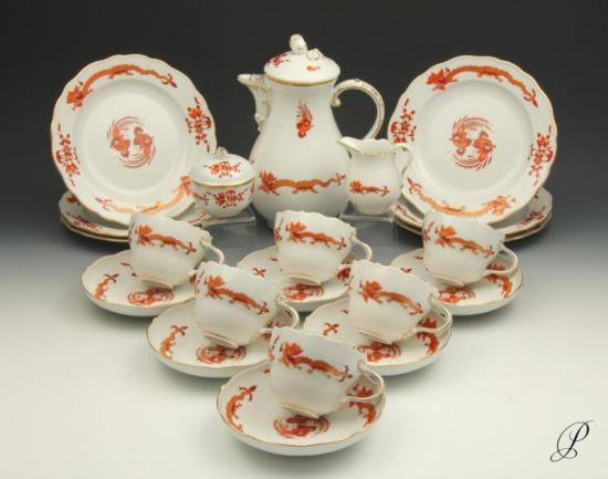 173 マイセン 明朝ドラゴン オレンジ 21点フルセット