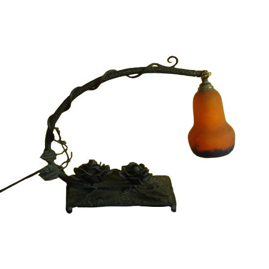 ００９　ミューラー兄弟　アンティークランプ　バラの装飾ステンドランプ