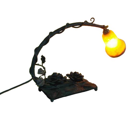 ００９　ミューラー兄弟　アンティークランプ　バラの装飾ステンドランプ