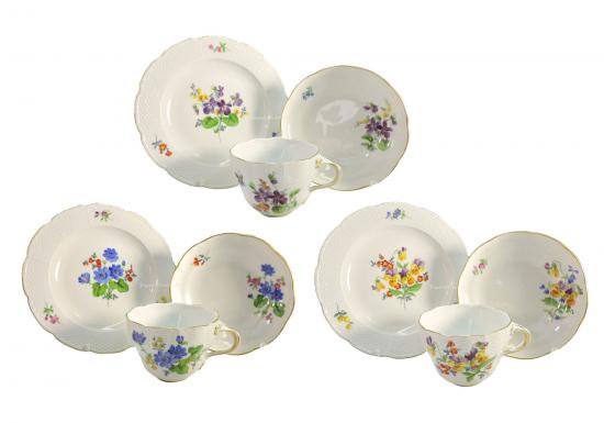 マイセン レリーフ花の絵のリッチ カップ フルセット２１セット