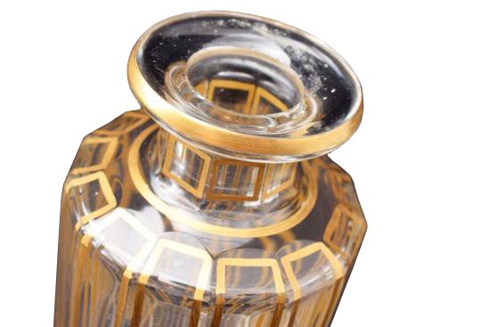 ２５０　古ガラス　バカラ・金彩碧硝子切子多面体 ボトル BACCARAT 1４cm