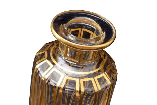 ２５２　古ガラス　バカラ・金彩碧硝子切子多面体 ボトル BACCARAT 1５cm