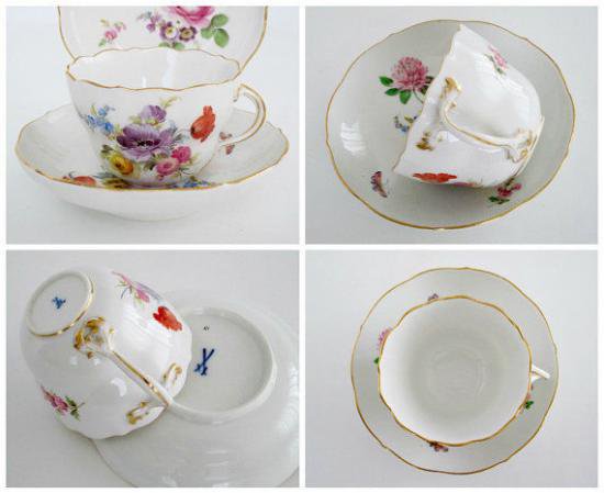 ０３２　マイセン meissen ５つ花のティーカップ＆ソーサーセット