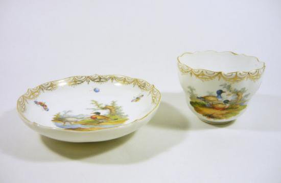 ０５０　マイセン meissen カップ＆ソーサー(カモのいる風景)19世紀の作品