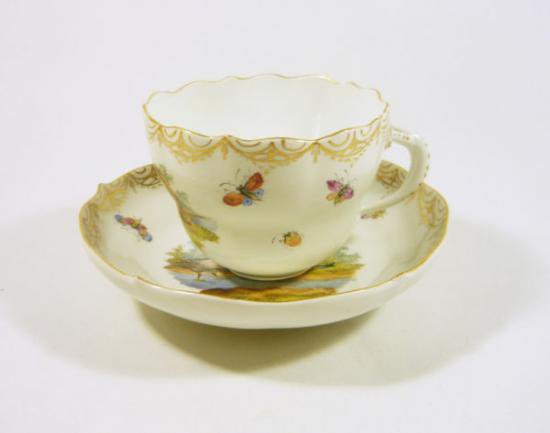 ０５０　マイセン meissen カップ＆ソーサー(カモのいる風景)19世紀の作品
