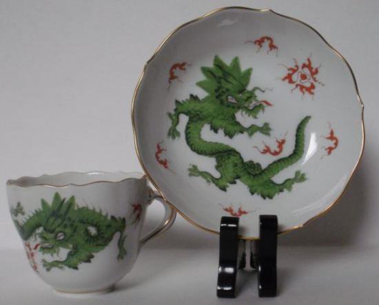 ０６２　マイセン meissen カップ＆ソーサー(緑の明朝風ドラゴン)