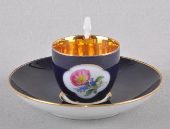 ０７３　マイセン meissen エスプレッソカップ＆ソーサー(コバルトブルー＆ブーケ)1級品