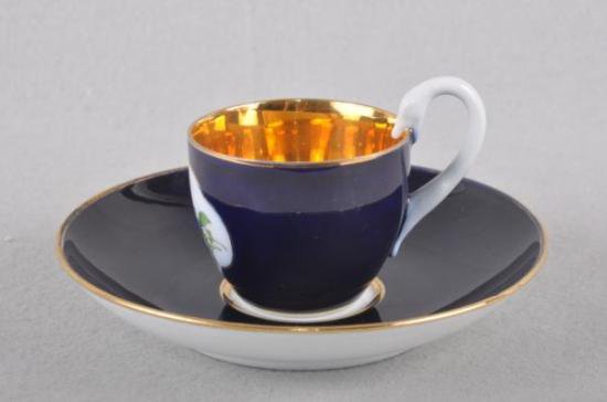 ０７３　マイセン meissen エスプレッソカップ＆ソーサー(コバルトブルー＆ブーケ)1級品