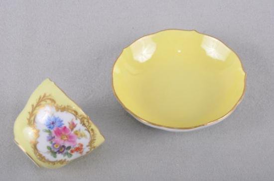 ０７５　マイセン meissen エスプレッソカップ(黄色の地色にブーケの絵柄)1級品