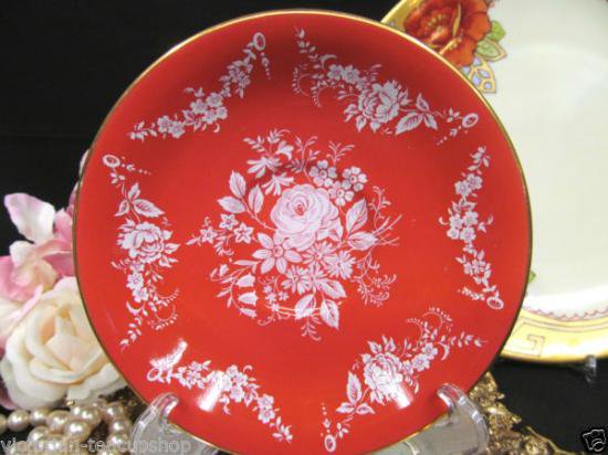 ０４２　エインズレイ　ティーカップ&ソーサー(ホワイトエナメルヴィクトリアンデザイン　オレンジ)