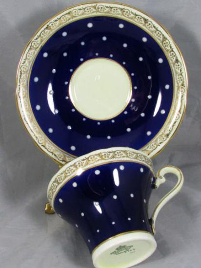 ０４４　エインズレイ　ティーカップ&ソーサー(浮き出しのドット　コバルトブルー)