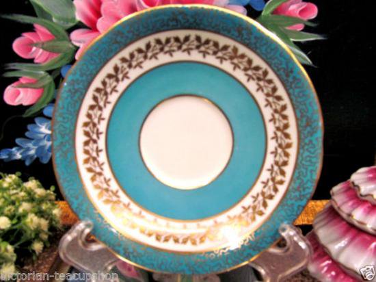 ０４７　エインズレイ　ティーカップ&ソーサー　(アクアブルー＆ゴールド)